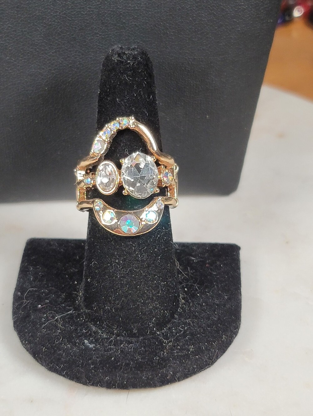 paparazzi Gold-Tone Ring with Clear and Iridescent Crystals